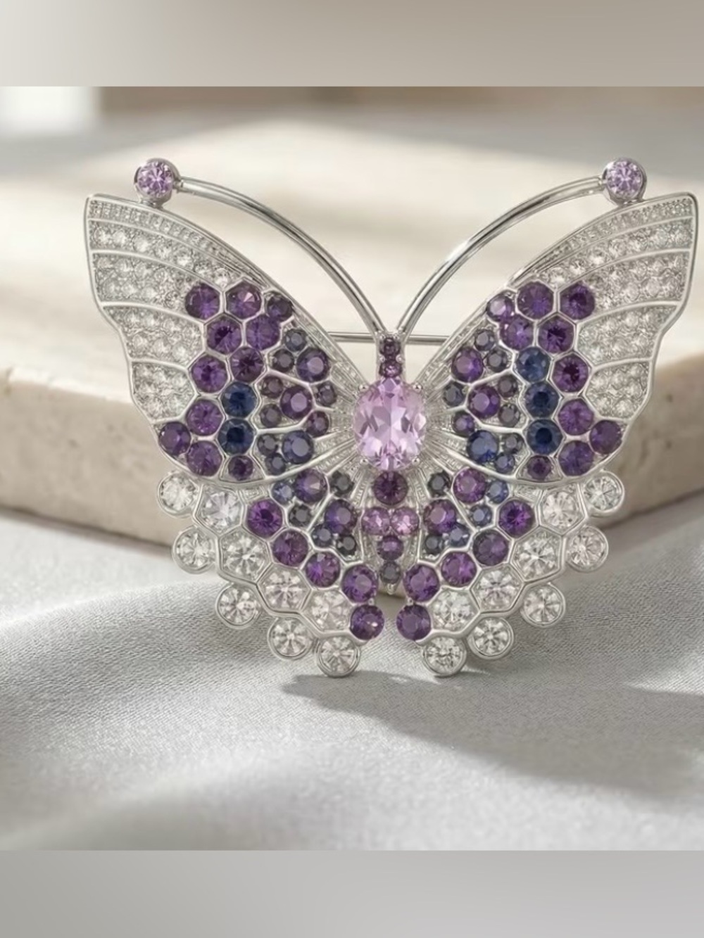Purple Crystal Butterfly Brooch - Elegant Vintage Style Pin - Picture 3 of 9